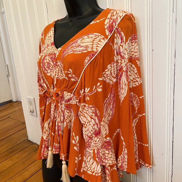 Maurices Floral Flounce Sleeve Boho Peplum Top, Size Medium - Picture 2 of 11